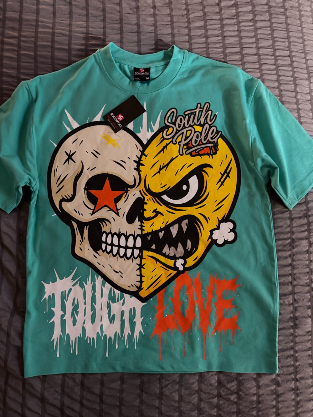 Southpole Teal Graphic Skull Tee with Yellow & Cream Accents